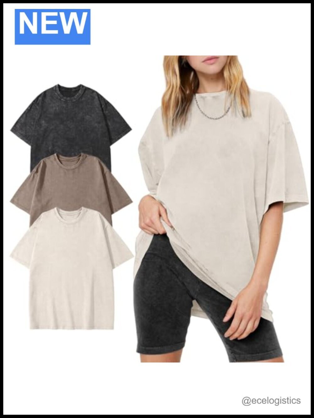 Oversized Cotton Short Sleeve T-Shirts 3-Pack Baggy Boyfriend Streetwear Summer